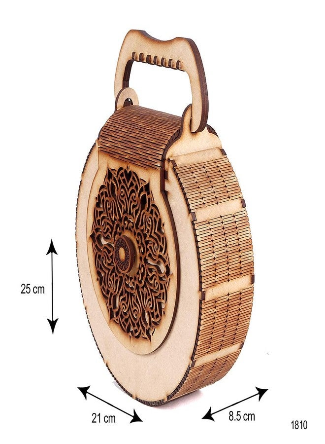DLEIN Women's Round Shape Decorative Lesser Cutting Wooden Purse Women's Handbag Bag is a Fashionable Wooden Sling Bag - Image 5